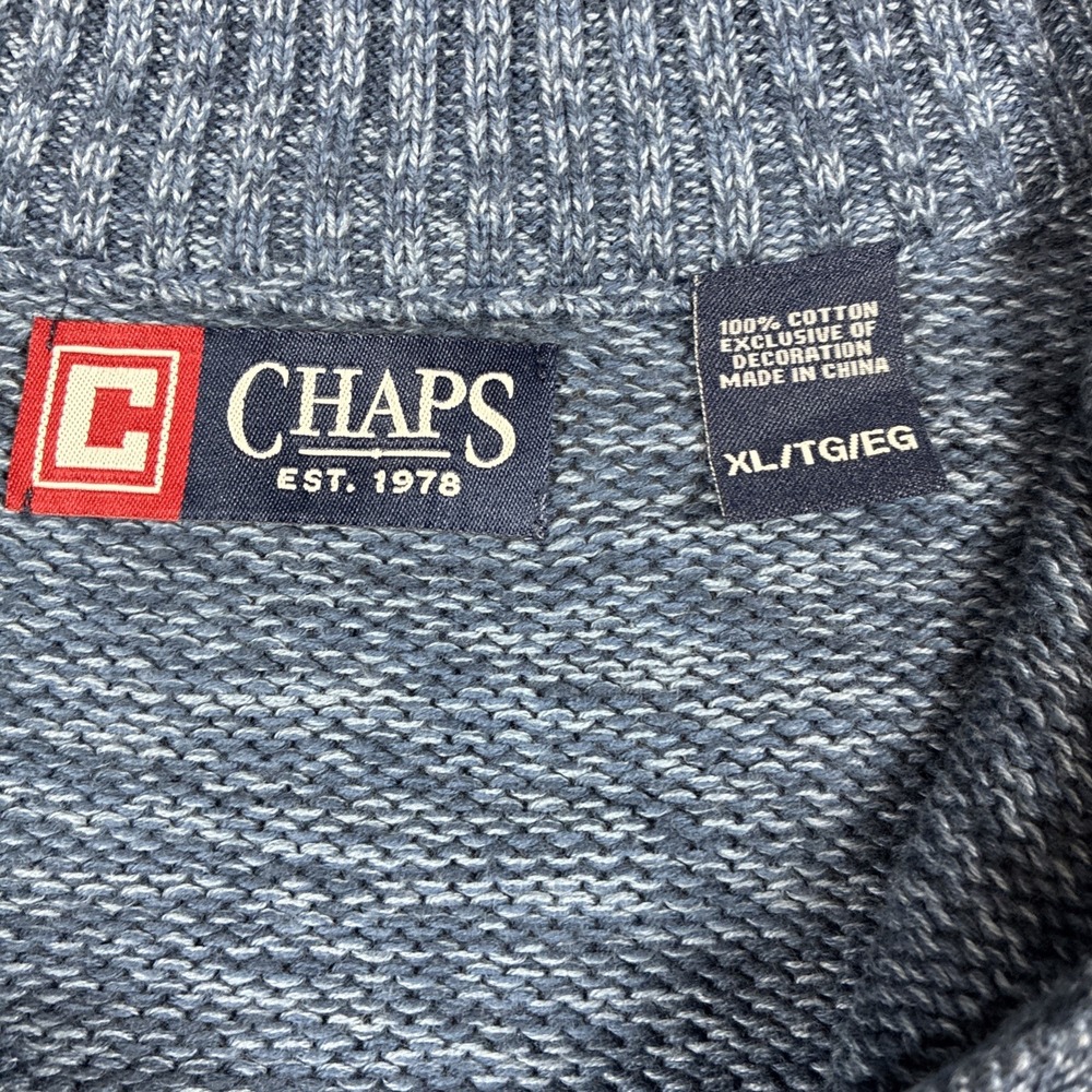 Chaps Sweater Blue Preppy Fisherman Elbow Patches Grandpa Academia Thick Mens XL - Picture 6 of 13